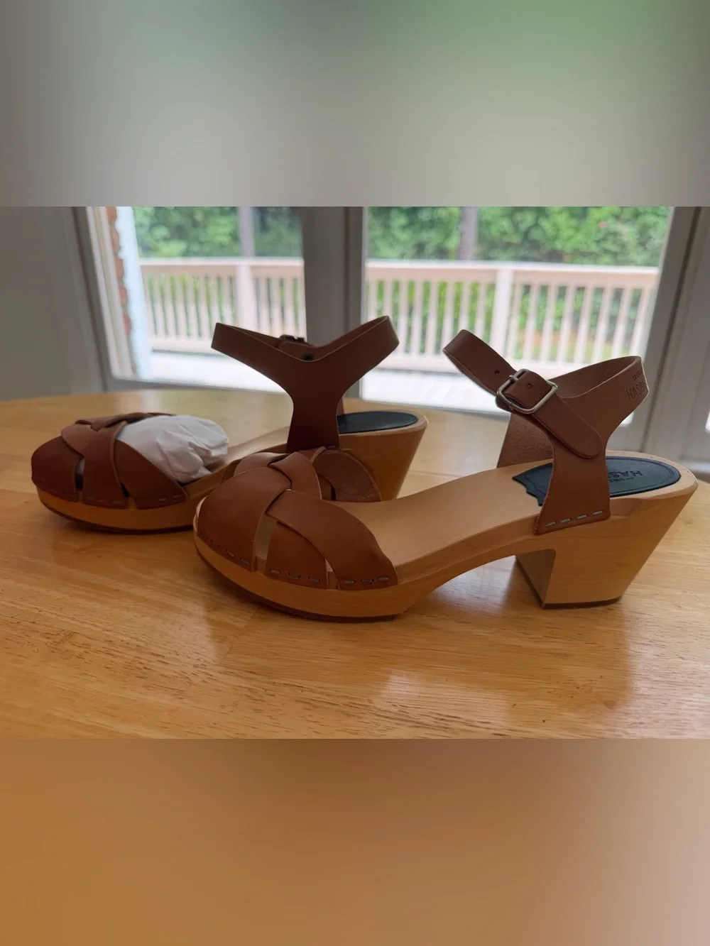 Swedish Hasbeens Tan Braided Leather Sandals